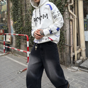 Boom Graffiti Print Hoodie – White