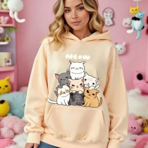 Meow Cat Squad Hoodie – Peach