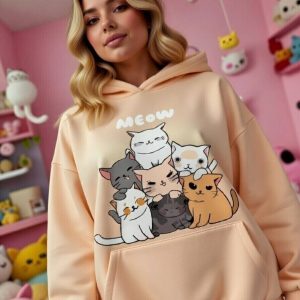 Meow Cat Squad Hoodie – Peach