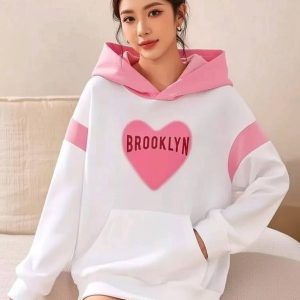 Brooklyn Heart Graphic Hoodie – Pink & White