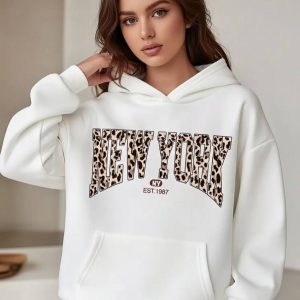 New York Leopard Print Hoodie – White