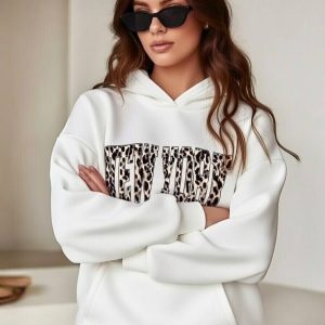 New York Leopard Print Hoodie – White