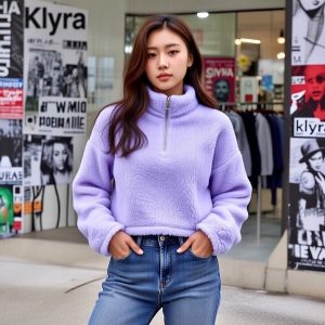 Half-Zip Sherpa Fleece Sweatshirt – Lavender