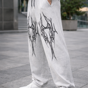Antler Graphic Baggy Pants – Grey