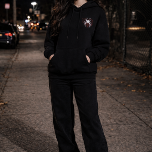 Spider Web Back Print Hoodie – Black