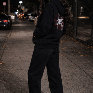 Spider Web Back Print Hoodie – Black
